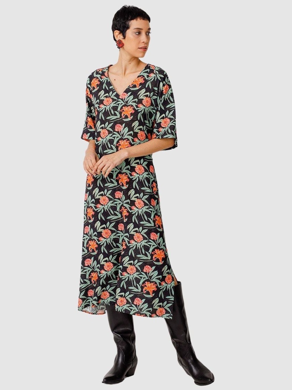 SKFK Skunkfunk Kora Floral Print Long Dress Sustainable Ecovero Viscose Size 6